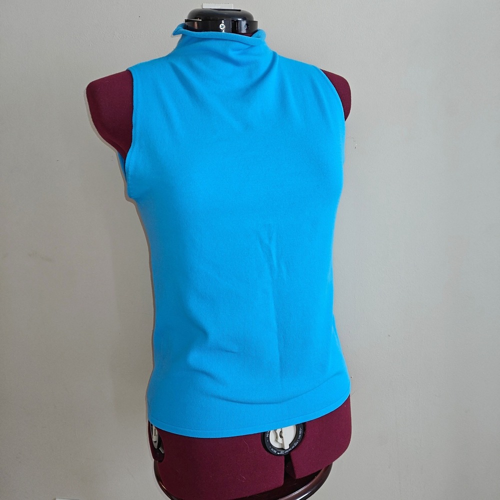 DKNY Womens Bright Blue Knit Top Sleeveless Mock Neck Lightweight Sweater Large